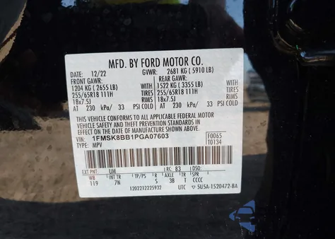 2023 Ford Explorer z USA, uszkodzony, nr VIN 1FMSK8BB1PGA07603